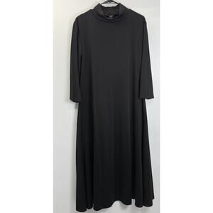 Ashley Stewart Black Midi Dress 2X Mock Neck Stretch Swing Minimalist Plus